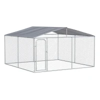 PawHut Kennel per Cani in Metallo con Copertura in Tessuto e Porta con Blocco, Recinto per Animali 400x400x232cm Argento(m-1)