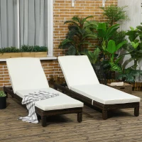 Outsunny Conjunto de 2 Tumbonas de Jardín Tumbonas de Ratán Reclinable en 5 Posiciones para Terraza Patio 196x60x22 cm Marrón(m-2)