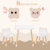 HOMCOM 3-teiliges Kindertisch-Set bogenförmige Kindersitzgruppe Tisch mit 2 Stühlen MDF Tischbeine aus Kiefernholz Weiß+Naturholz 56 x 56 x 50 cm(m-6)