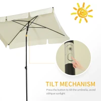 Outsunny 2 x 1.3m Garden Parasol Umbrella, Outdoor Market Table Umbrella with Ruffles & Aluminium Pole, Rectangular Tilting Parasol Sun Shade Canopy, Cream White(m-4)