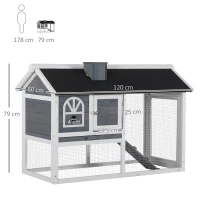 PawHut Wooden Rabbit Hutch and Run with Sliding Tray, Ramp, Water-resistant Roof, for 2-4 Rabbits, Grey(m-3)