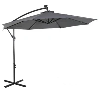 Outsunny Parasol déporté octogonal parasol LED inclinable manivelle piètement acier dim. Ø 3 x 2,6H m gris(m-1)
