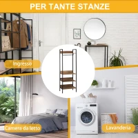 HOMCOM Appendiabiti da Terra con 1 Asta e 4 Ripiani Aperti in Truciolato e Acciaio, 60x40x180 cm, Marrone(m-4)