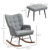 HOMCOM Linen-Look Rocking Chair and Ottoman Set - Grey(m-3)