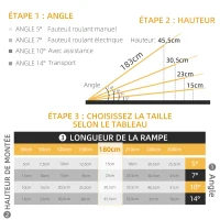 HOMCOM Rampe de fauteuil roulant rampe de chargement rampe d'accès antidérapante pliable avec bordures de sécurité max. 270 Kg dim. 183L x 73,5l cm alu. Noir(m-4)