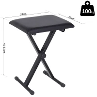 HOMCOM Foldable Keyboard Stool Padded Seat X Frame Chair Adjustable Height Piano Bench Black(m-3)