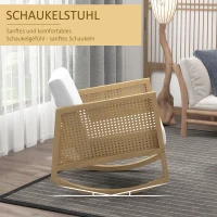 HOMCOM Schaukelstuhl im Boho-Design, Rattan-Dekor, weiche Polsterung, Stoffbezug, Naturholzrahmen, Creme(m-4)