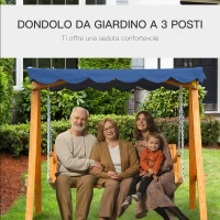 Outsunny Dondolo Polyrattan da Giardino a 3 posti, 2 Cuscini e Baldacchino Ferro Verniciato a Polvere Tetto Idrorepellente Cuscini Sfoderabili 198x124x179cm 360kg(m-4)