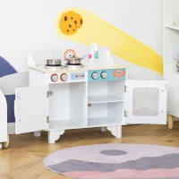 HOMCOM Cocina de Juguete de Madera para Niños de +3 Años Cocinita Infantil con 5 Accesorios Armarios de Almacenaje Estufa Grifo y Fregadero Extraíble 57x28x55 cm Blanco(m-8)