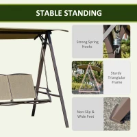 Outsunny 2 Seater Garden Swing Seat Swing Chair, Outdoor Canopy Swing Bench with Adjustable Shade, Metal Frame and Texteline Seat, Brown(m-6)