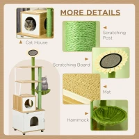 PawHut Cat Tree with Cat Litter Box for Indoor Cats, with Scratching Post, Cat House, Hammock - Oak Tone(m-5)