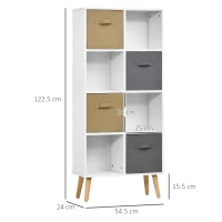 HOMCOM Freestanding 8 Cube Storage Cabinet Unit w/ 4 Fabric Drawers Handles Home Office Organisation Shelves Furniture 54.5L x 24W x 122.5H cm(m-3)