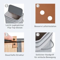 HOMCOM Wasmand, 70 L Wasverzamelaar met Deksel, Uitneembaar Binnenfutter, Wasbox voor Badkamer, 40 x 30 x 60 cm, Grijs(m-5)