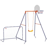 Outsunny Columpio para Niños de 3-8 Años 3 en 1 con Canasta y Portería de Fútbol Desmontable Marco de Acero Multicolor(m-1)