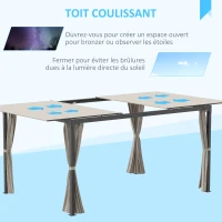 Outsunny Pergola carrée avec toit coulissant 2 panneaux et rideaux structure métal aluminium 3 x 3 m beige(m-4)