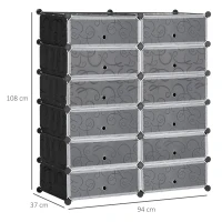 HOMCOM Armoire meuble à chaussures modulable 94L x 37l x 108H cm 12 cubes rectangulaires capacité 24 paires de chaussures(m-3)