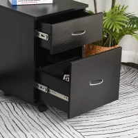HOMCOM Two Drawer Filing Cabinet with Wheels- Black Wood Grain(m-7)