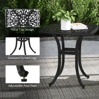 Outsunny Cast Aluminium Bistro Table, Outdoor Square Side Table with Umbrella Hole, Garden Table for Balcony, Black(m-6)