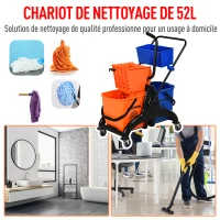 HOMCOM Chariot de ménage chariot de lavage professionnel essoreuse latérale seau 26 L + panier de rangements 78 x 45 x 95 cm orange(m-5)