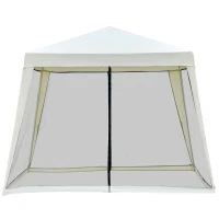 Outsunny 3 x 3 meter Outdoor Gazebo Garden Canopy Tent Sun Shade Event Shelter with Mesh Screen Side Walls, White(m-7)