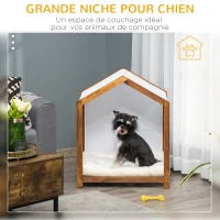 PawHut Niche d'intérieur pour chien en bois et tissu style cabane scandinave avec coussin moelleux(m-4)