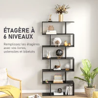 HOMCOM Bibliothèque étagère Zig zag Design Contemporain 80L x 23l x 192H cm 6 Niveaux Noir(m-4)