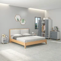 HOMCOM Bedroom Furniture Set, Wardrobe with Hanging Rail, 3 Drawer Chest of Drawers, Bedside Table with Drawer, Grey and White(m-2)