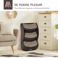 PawHut Escalera para Mascotas de 3 Peldaños Plegable Escalón para Perros Gatos para Cama Sofá 49x38x38 cm Marrón(m-7)