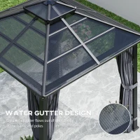 Outsunny 3 x 3(m) Hardtop Gazebo Canopy with 7mm Double Polycarbonate Roof, Garden Gazebo Permanent Pavilion with Mosquito Netting and Curtains for Patio, Deck, Dark Grey(m-6)