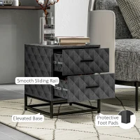 HOMCOM Bedside Tables Set of 2, Modern Bedside Table Nightstand with 2 Drawers, Bedside Cabinet Sofa Side Table with Storage, Steel Legs for Bedroom, Living Room, Grey(m-6)