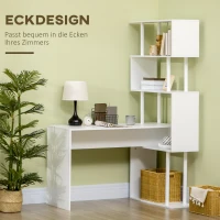 HOMCOM Gaming-Tisch mit 4 Regalen, Eckschreibtisch, Computertisch, L-Förmig, 120 cm x 80 cm x 176 cm, Weiß(m-4)