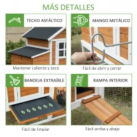 PawHut Gallinero de Madera Exterior Jaula para 2-4 Gallinas de 2 Niveles con Nido Techo Asfáltico Abatible Corral de Alambre Bandeja Extraíble y Rampa 192,7x78,9x111 cm Naranja(m-7)