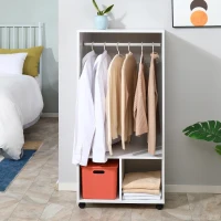 HOMCOM Open Wardrobe on Wheels, Bedroom Wardrobe with Clothes Hanging Rail, 2 Storage Shelves, Mobile Garment Rack for Cloakroom, Hallway, White(m-4)