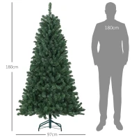 HOMCOM Árbol de Navidad Artificial 180 cm con 760 Ramas de Alambre de Memoria y Base Plegable Árbol de Navideño Verde(m-3)