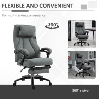 Vinsetto Office Chair, Fabric Desk Chair with Adjustable Massage Pillow, USB Power and Retractable Footrest, High Back, 360° Swivel, for Home, Grey(m-7)