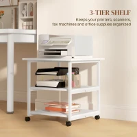 HOMCOM Three-Tier Steel Printer Stand, with Wheels - White(m-4)