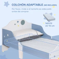 HOMCOM Cama para Niños de +3 Años 143x74x59 cm Cama Infantil de Madera con Estampado con Estrellas Carga 50 kg Azul y Blanco(m-7)