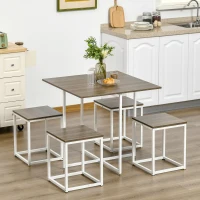 HOMCOM Modern 5-Piece Dining Table Set Metal Frame Square Kitchen Table with 4 Chairs for Dining Room, Walnut(m-2)