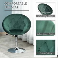 HOMCOM Swivel Dressing Stool, Velvet-feel Upholstered Vanity Chair, Adjustable Height Tub Makeup Chair with Button Tufting and Thick Padding for Bedroom, Green(m-4)