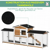 PawHut Kleintierstall mit Freigehege inkl. Rampe Asphaltdach Tannenholz Schwarz + Weiß + Natur(m-6)