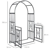 Outsunny Outdoor Garden Arch with Double Gates, Metal Garden Arbor for Climbing Plants, Roses, Vines, Wedding Arch for Outdoor, 114L x 50W x 206H cm, Dark Grey(m-3)