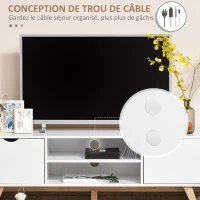 HOMCOM Meuble TV Banc TV sur Pied Moderne Scandinave 2 Portes 2 niches en Bois Blanc 150L x 39l x 50H cm(m-6)