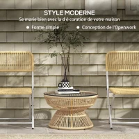 Outsunny Table basse de jardin ronde, table d'appoint en résine aspect rotin et plateau verre trempé Ø60 x 37H cm(m-4)