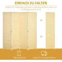 HOMCOM 4-częściowy Parawan 180 x 180 cm, Składany Ekran z Bambusa i Bawełny do Salonu, Sypialni, Naturalny(m-6)