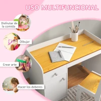 ZONEKIZ Escritorio para Niños con Silla Conjunto de Escritorio de 2 Piezas con Cajón y Armario Blanco y Natural(m-5)