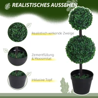 Outsunny 2er-Set Kunstpflanze, Künstliche Pflanzen im Kugeldesign, Kunstbaum im Zementtopf, Kunststoff-Pflanze, Grün+Schwarz(m-4)