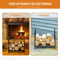 Outsunny Portalegna per Camino da Interno ed Esterno in Metallo, 50kg di Legna, 39.5x31.5x39.5cm - Nero(m-6)