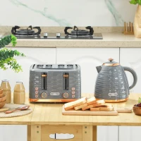 HOMCOM 2-in-1 Toaster und Wasserkocher Set, 7 Bräunungsstufen, Auftau- und Aufwärmfunktion, Grau(m-2)