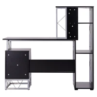 HOMCOM Bureau informatique design industriel 133L x 155l x 123H cm multi-rangements bibliothèque 3 étagères + 2 tiroirs MDF métal MDF noir(m-7)
