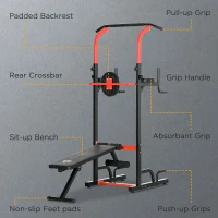 HOMCOM Power Tower Pull Up Bar Stand for Home Gym Training Workout Equipment With Sit Up Bench(m-5)